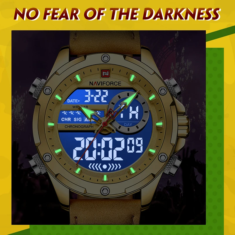 NAVIFORCE Classic Brand Man Genuine Leather Waterproof Wrist Watch Sports Casual Male Quartz Digital Military Chronograph Clocks