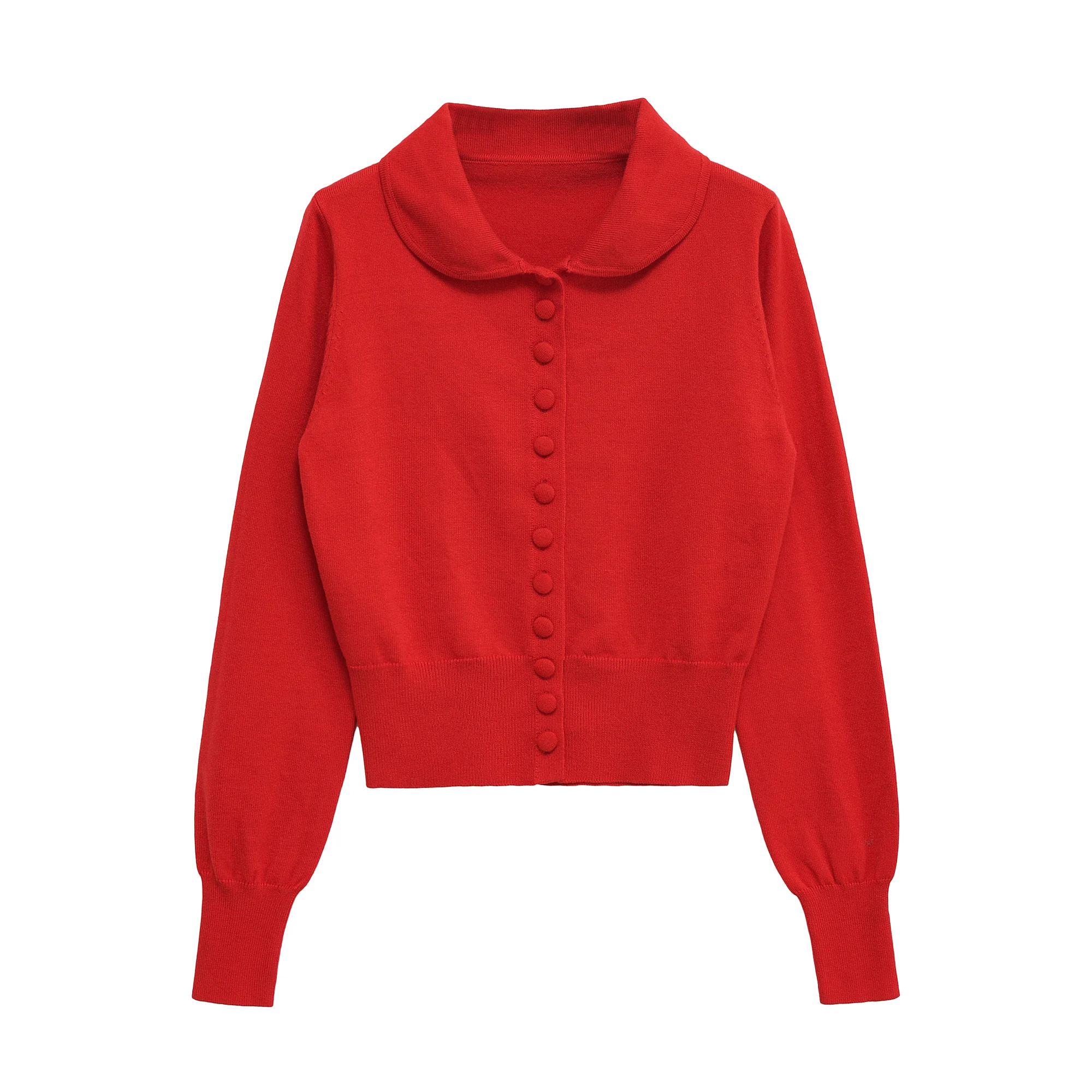 

HKAZ Women's Clothing Autumn New Products All-match Casual Fashion Slim Vacation Doll Collar Long Sleeve Knitted Jacket