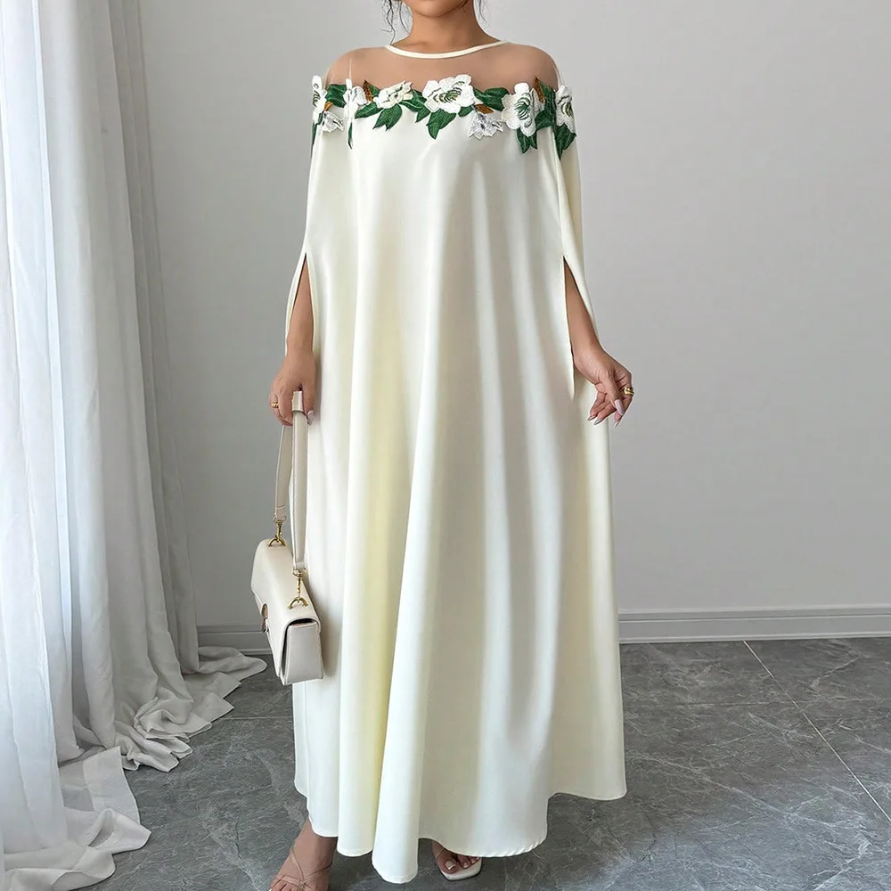 

Women Dresses 2026 Spring Summer New Fashion Flower Mesh Patchwork Round Neck French Sweet Commuter Temperament Long Dress