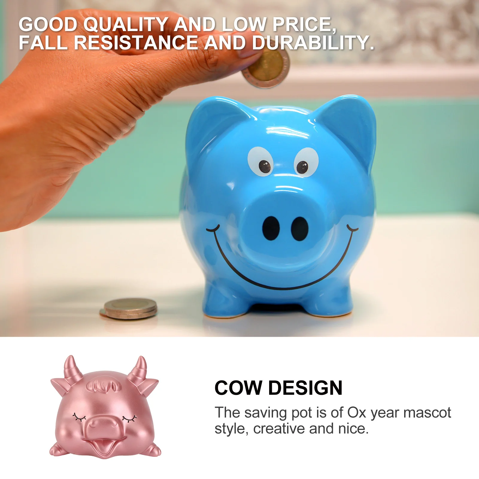 

1Pcs Durable Resin Cow Saving Pot Compact Saving Pot Desktop Ornament for Home Dormitory Decoration Desktop Ornament