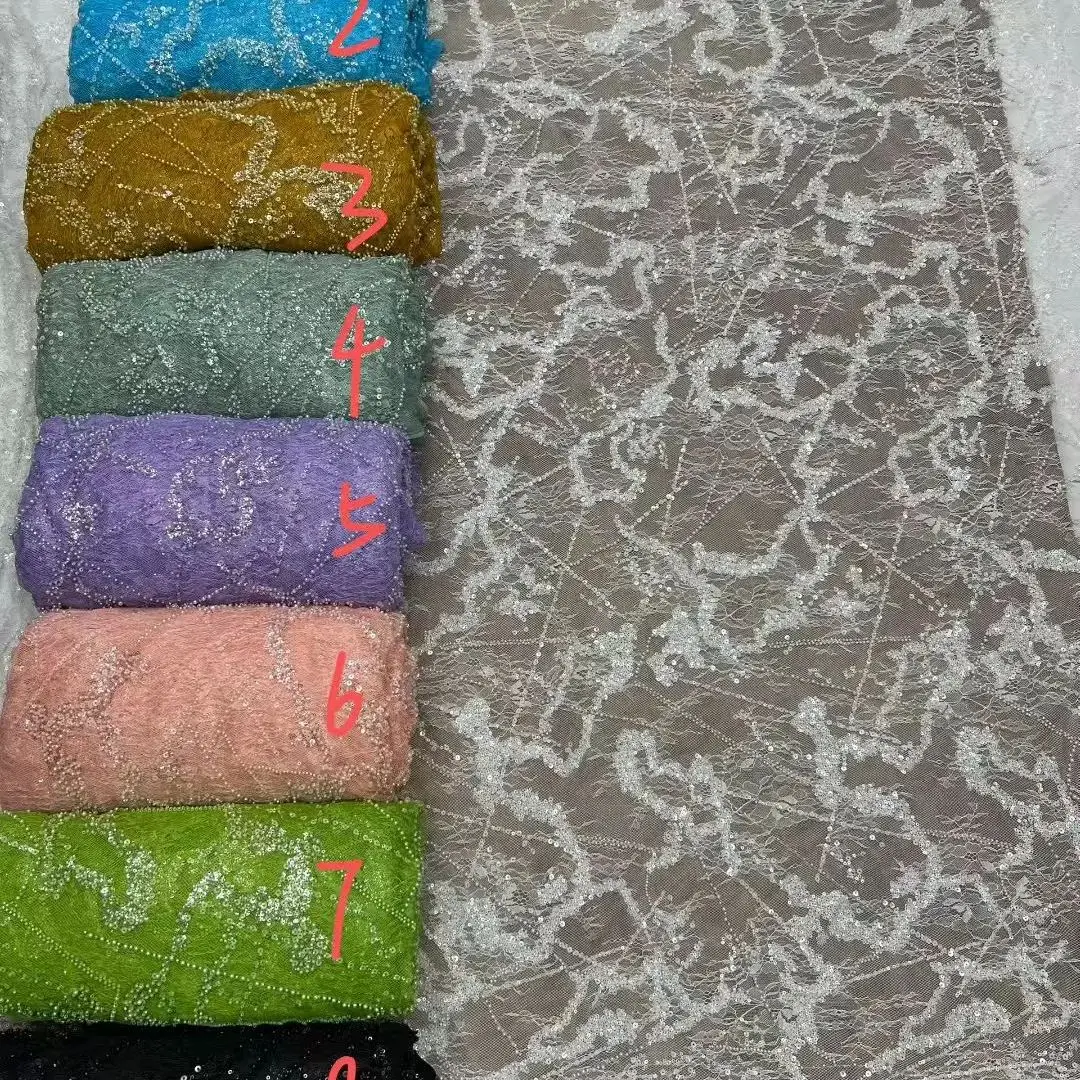 

Brown Unique High Quality Fabric Handmade Embroidery Net Lace Sequin Beads Lace Fabric For Sewing Women Wedding Dress by 5 yards
