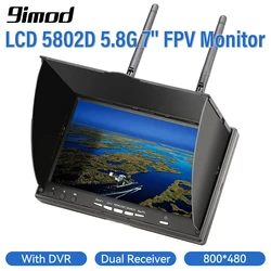 Monitor FPV LCD5802D z DVR 5,8G 40-kanałowy 7-calowy monitor z ekranem LCD Odbiornik podwójnej różnorodności 800x480