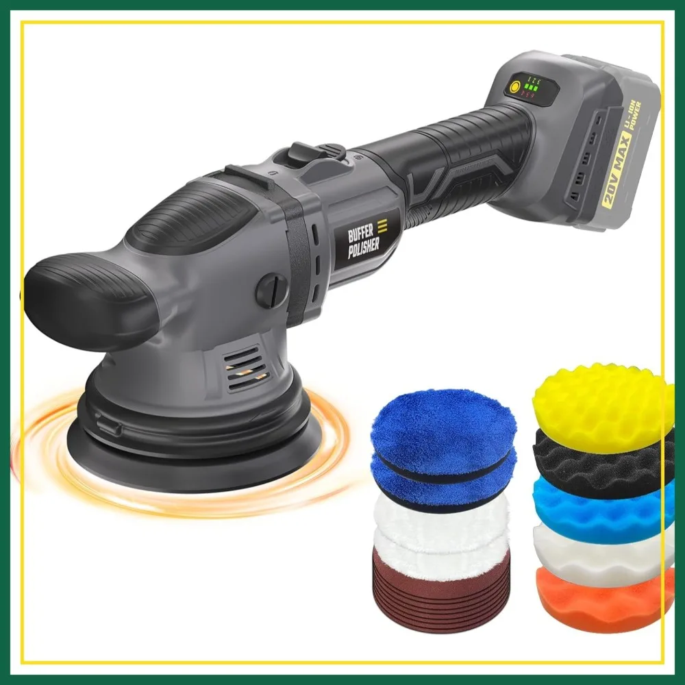 

Cordless Buffer Polisher for 20V Battery, 6-Inch Orbital Car Polisher Variable Speed 1800-5500 RPM, 17PCS Kit, Tool Only