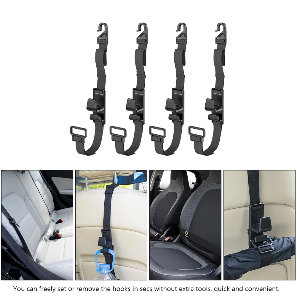 4 Pcs Adjustable Hook Universal Car Hanger Seat Headrest Hooks Multi-fucntional Storage