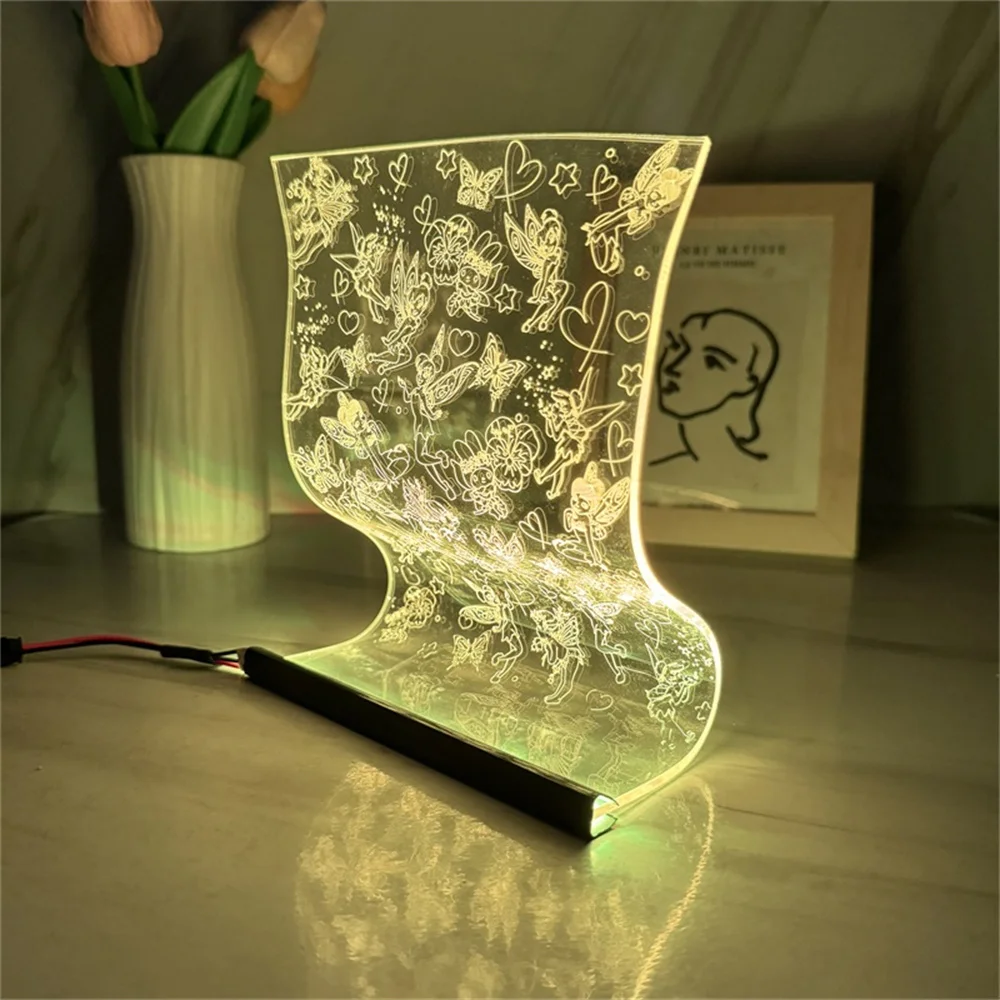 

Princess Series Scroll Lamp LED Table Atmosphere Light Acrylic Night Light 3D Mood Light Tinkerbell Art Decor Lamps 3/7 Colors