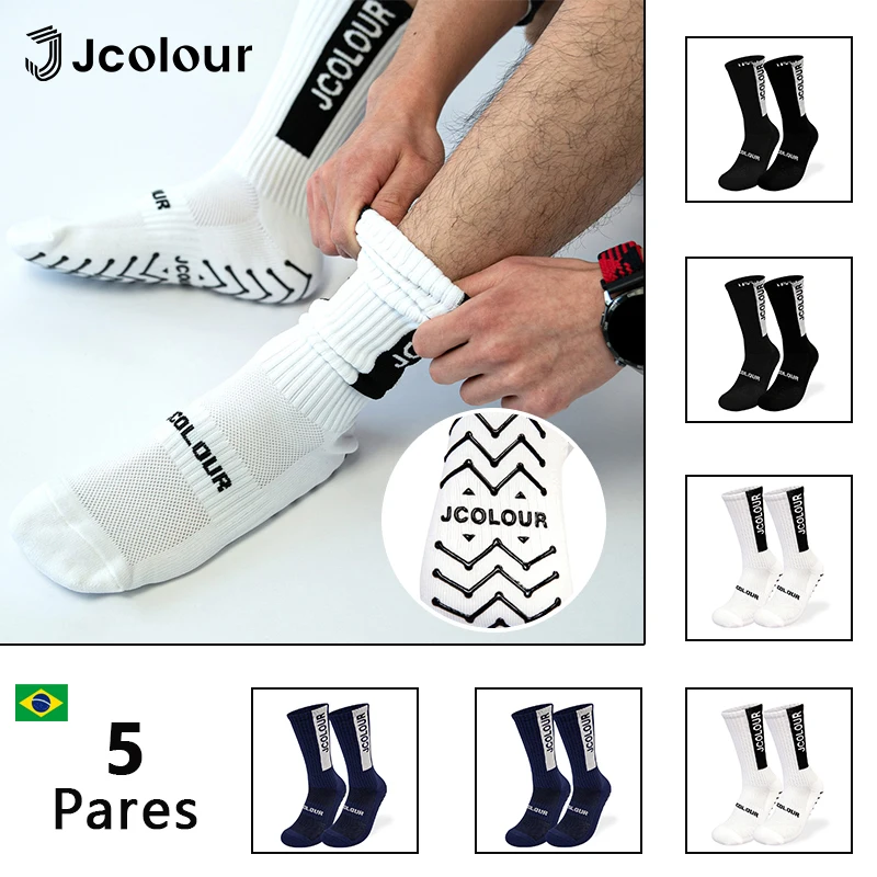 5 Pares, Meias esportivas antiderrapantes, Meias de treino,Meias de ciclismo de cano médio, Futebol, Corrida, Fitness,Polyamide