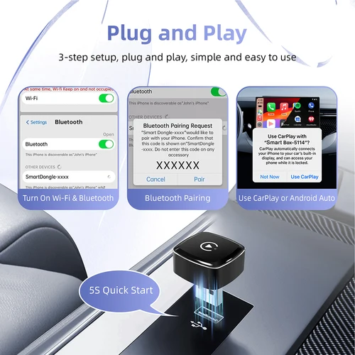 Imagen 2 del producto Nuevo adaptador inalámbrico CarPlay Android Auto Dongle USB Mini caja inteligente Plug And Play Universal para VW Toyota Nissan Honda Ford Benz