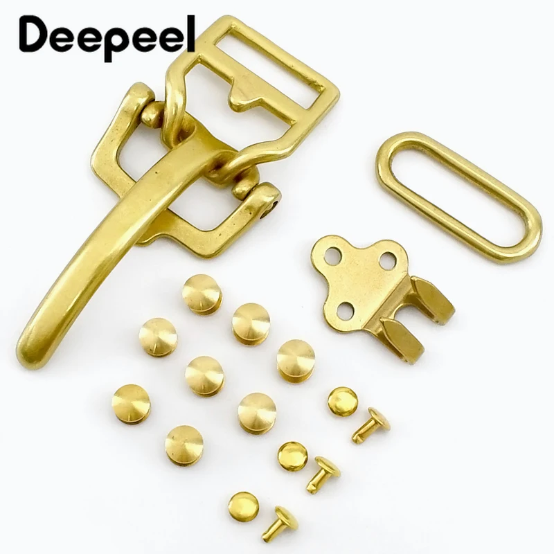 1Set 40mm Belt Buckle Solid Brass Man Belts Buckles Copper Cavalry Waistband Head for 38mm DIY Leather Crafts Accessories