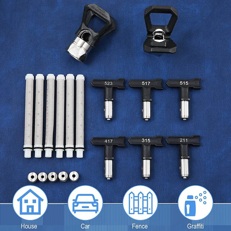 Embouts de pulvérisateur de peinture sans air, tête de buse de peinture, odorà peinture sans air, garde d'embout de pulvérisateur, pièces de machine de pulvérisation sans air, 14 pièces