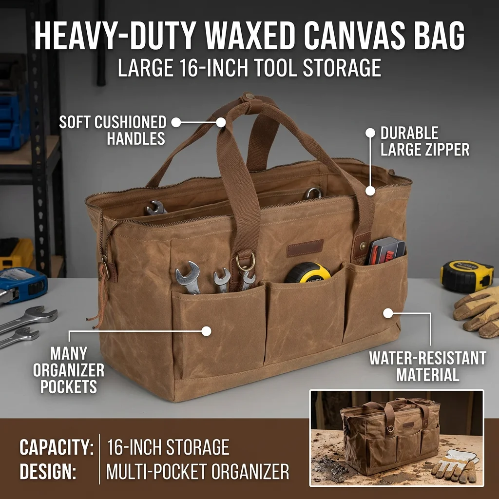 1pc Tool Organizer Heavy Duty Water Resistant Nylon Tool Bag for Electricians Home Repair Construction Work Durable 45L