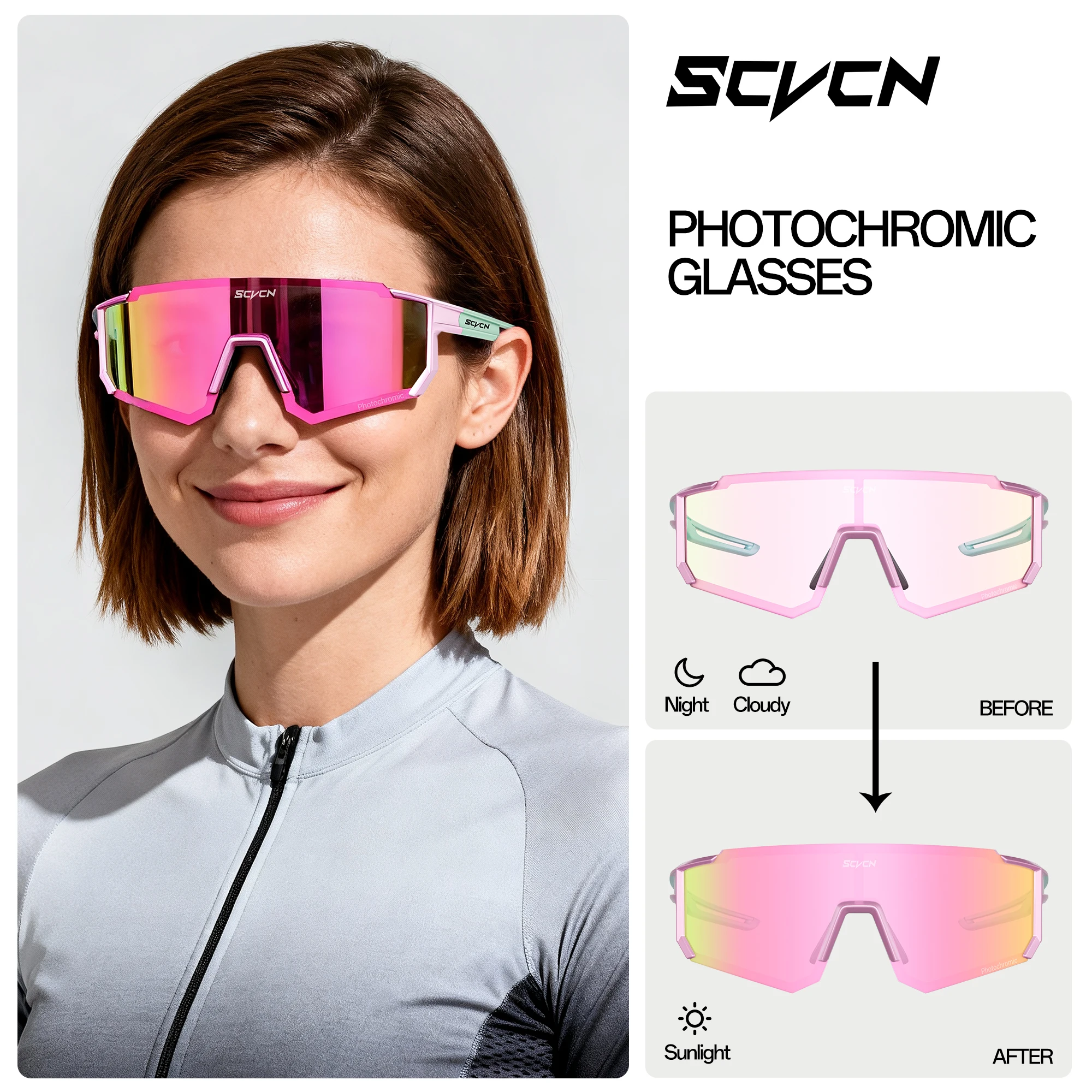 SCVCN Heißer Photochrome Radfahren Gläser Outdoor UV400 Schutz MTB Fahrrad Sonnenbrille Männer Frauen Sport Fahrrad Winddicht Brille – Detail 8