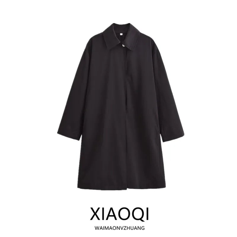 

Bla Midi-Length 2024 Autumn New Arrival Women's Windbreaker Versatile Faionable Button Decorated Commute Sle Coat