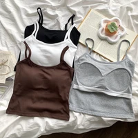 1PC Women's Spaghetti Straps Sleeveless Slim Camisole with Chest Pad Solid Color Sports Comfortable Vests Underwear Summer New
