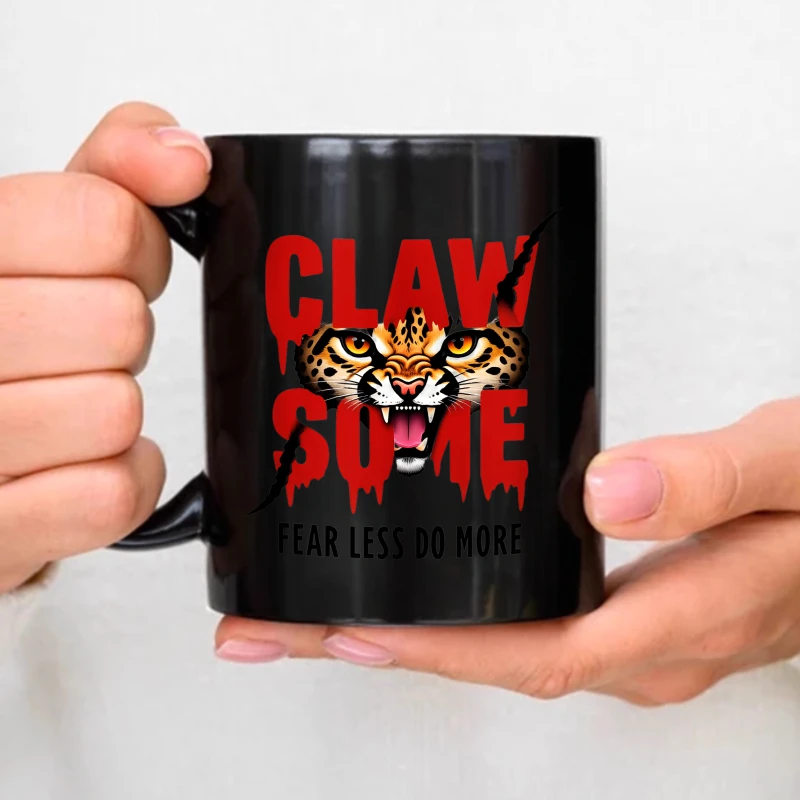 Ceramic mugs, black claws, some fear less, do more, leopard design, coffee teacups, suitable for home, office, gym, gifts