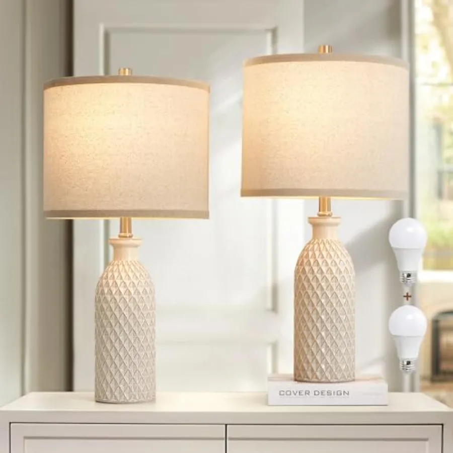 

Ceramic Table Lamps Set of 2 Farmhouse Bedside Lamps with Adjustable Color Temperature Modern Nightstand Lamp Desk Reading Lamp