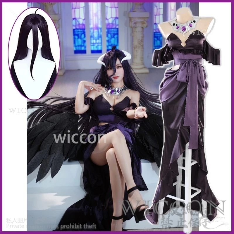 Anime Overlord Season 4 Cosplay Albedo Costume Sexy Up Slim Dress Necklace Lolita Party Uniform Halloween Christmas Carnival Wig