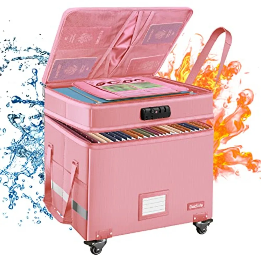 

Огнестойкий двухслойный бокс для документов с замком и колесами, складной органайзер для хранения файлов на колесиках с карманами, большой объем