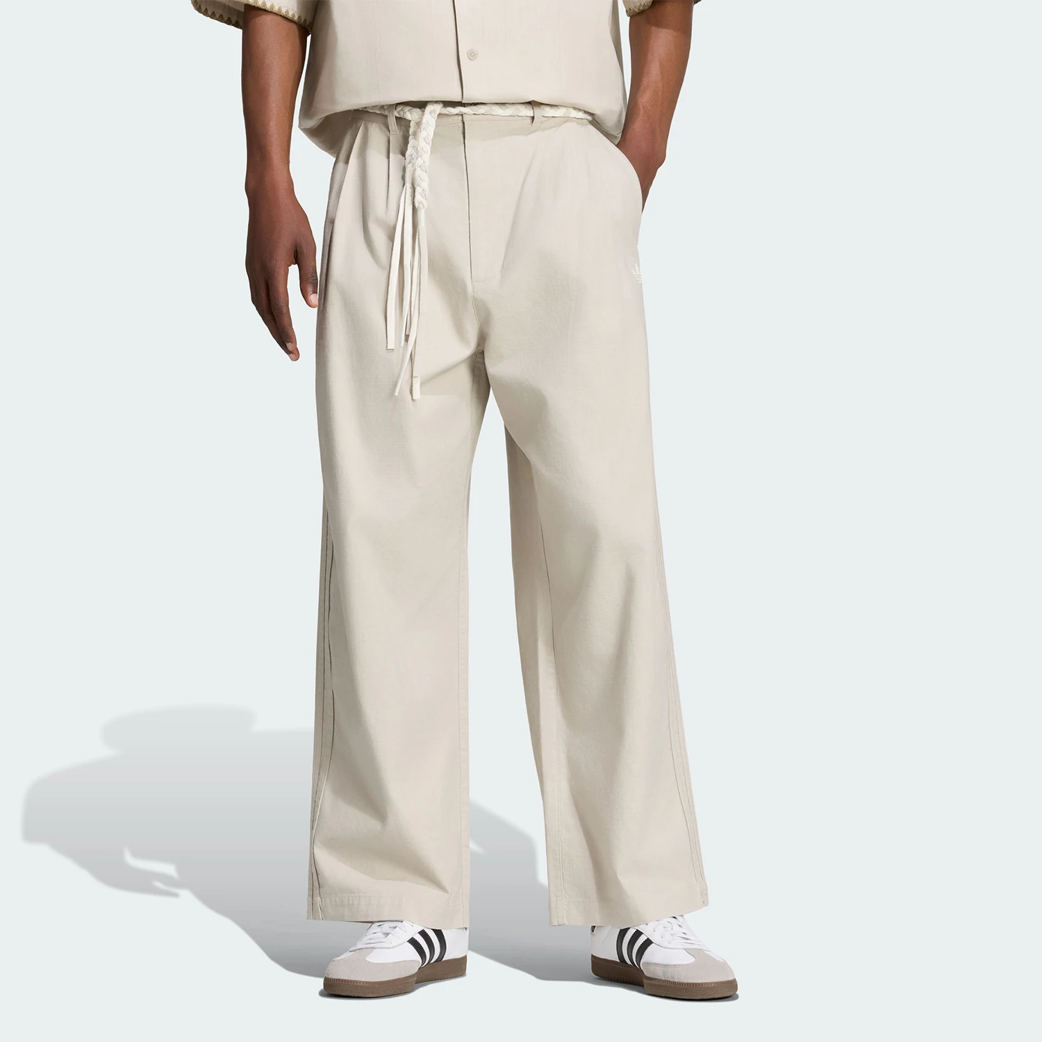 Adidas genuine clover men's embroidered mid waist lace up casual pants KW8245