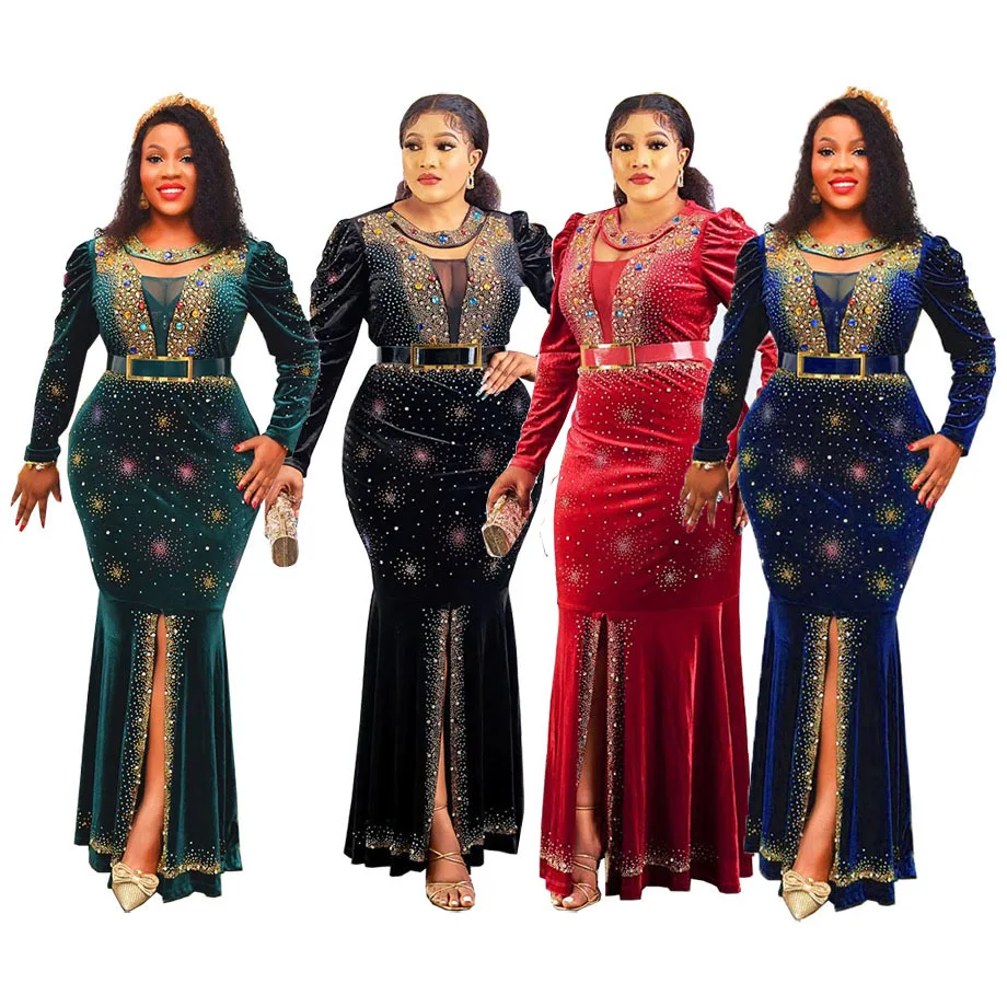 Dubai Velvet Wedding Party abiti lunghi donna African Sexy Bodycon Mermaid abito da sera Dashiki Ankara turchia Outfit Robe Luxury