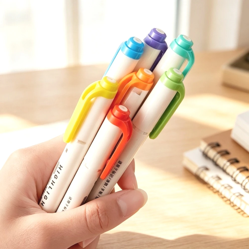 5pcs Dual-Ended Fluorescent Highlighters Set for Notes Exam Review Diary Art Office Use Back-To-School Gift Idea