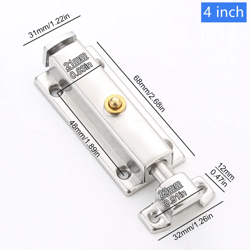 1 Piece 2/3/4/5/6 Inch Stainless Steel Automatic Spring Door Bolt for Bedroom / Kitchen with Screws