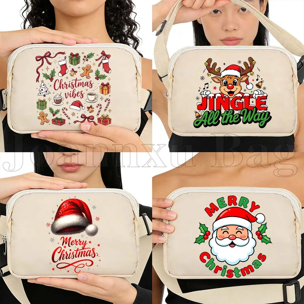 

Merry Christmas Cute Reindeer Santa Gift Sport Crossbody Waist Bag Running Belt Wallet Pouch Phone Waterproof Cycling Fanny Pack