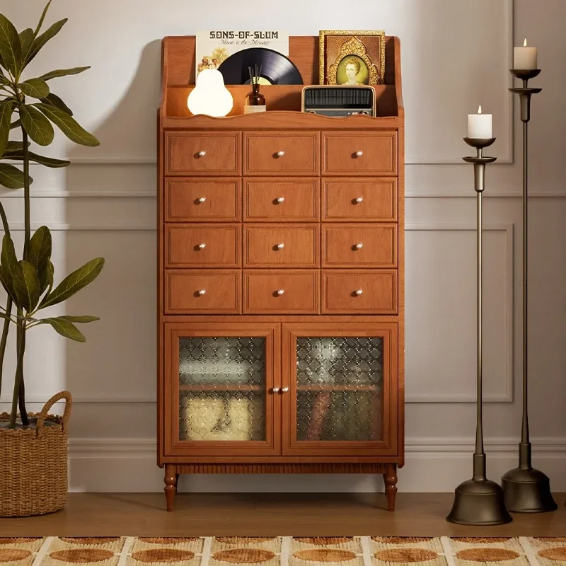 American retro solid wood chest, living room against the wall storage locker, household bedroom bedside cabinet storage cabinet
