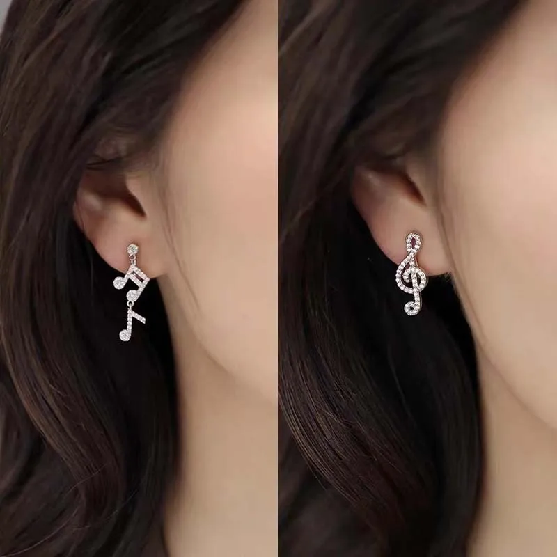 Bling Crystal Musical Notes Pendant Earrings for Women Fashion Party Anniversary Jewelry Accessories Drop Earings