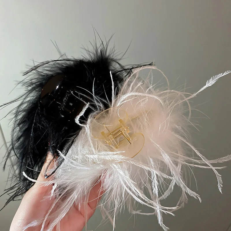 Fashion Rhinestone Tassel Butterfly Feather Hair Clip White Black Shark Hair Claw Headwear Women Hair Accessories 2023 Summer image 2