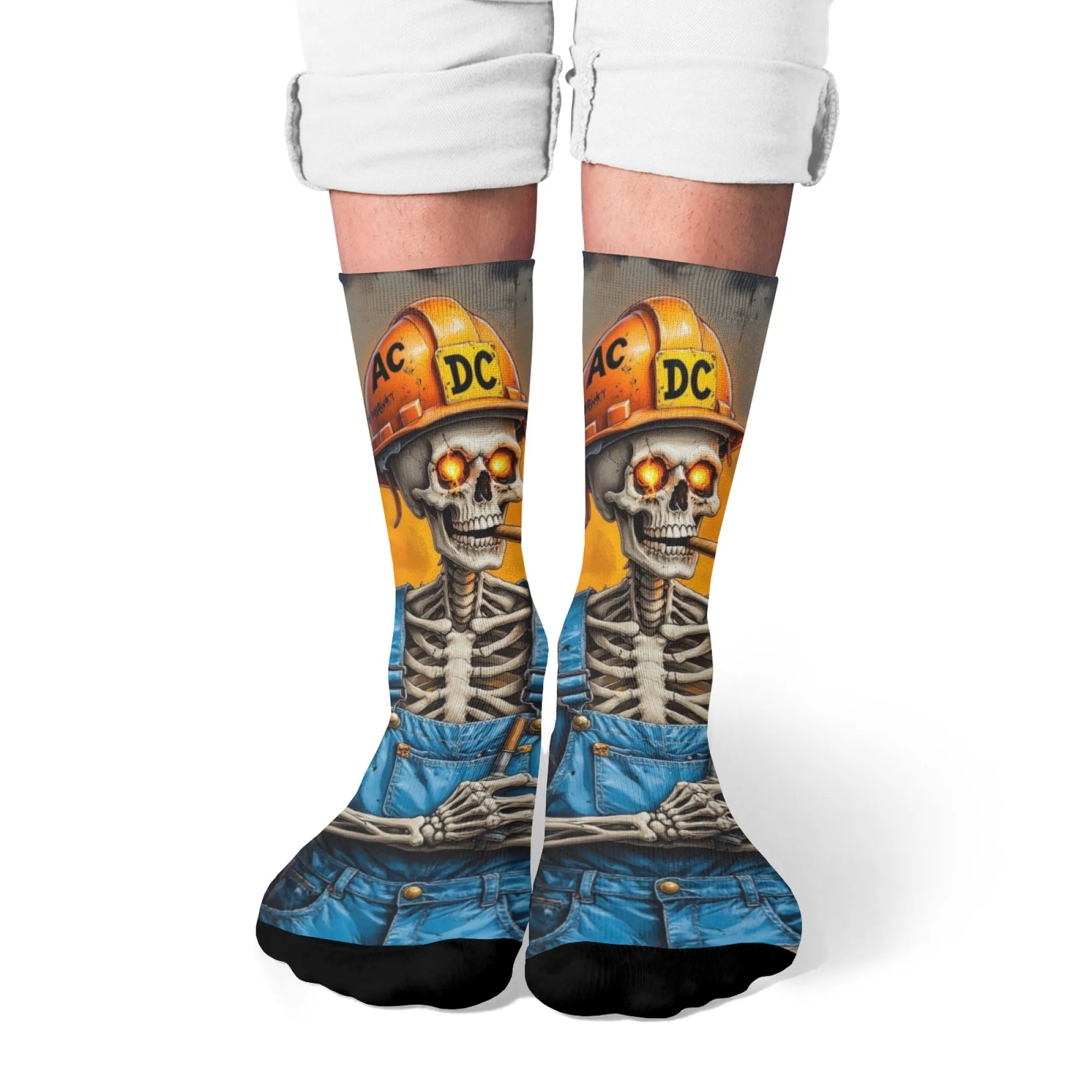 Skeleton Worker Funny Graffiti Socks Novelty Happy Hip-Hop Trendy Men's Socks Comfortable Warm Non-slip Casual Sports Socks Gift
