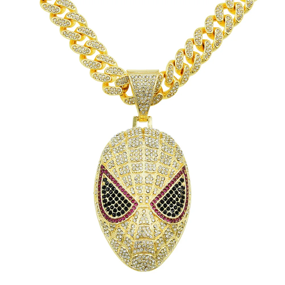 

Hip hop cool three-dimensional color diamond mask pendant Cuban necklace men's domineering street dance bungee di wear a choker