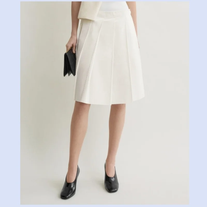 26 year spring/summer new high waist slimming mid length nail bead pleated A-line skirt