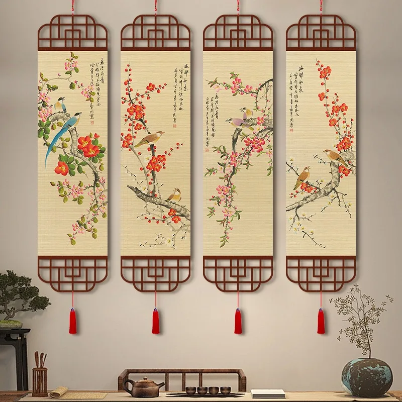 

Chinese Bamboo Scroll Wall Decor with Plum Blossom Motifs -for Tea Room, Living Room & Study (Home Decor, Aesthetic Design)​