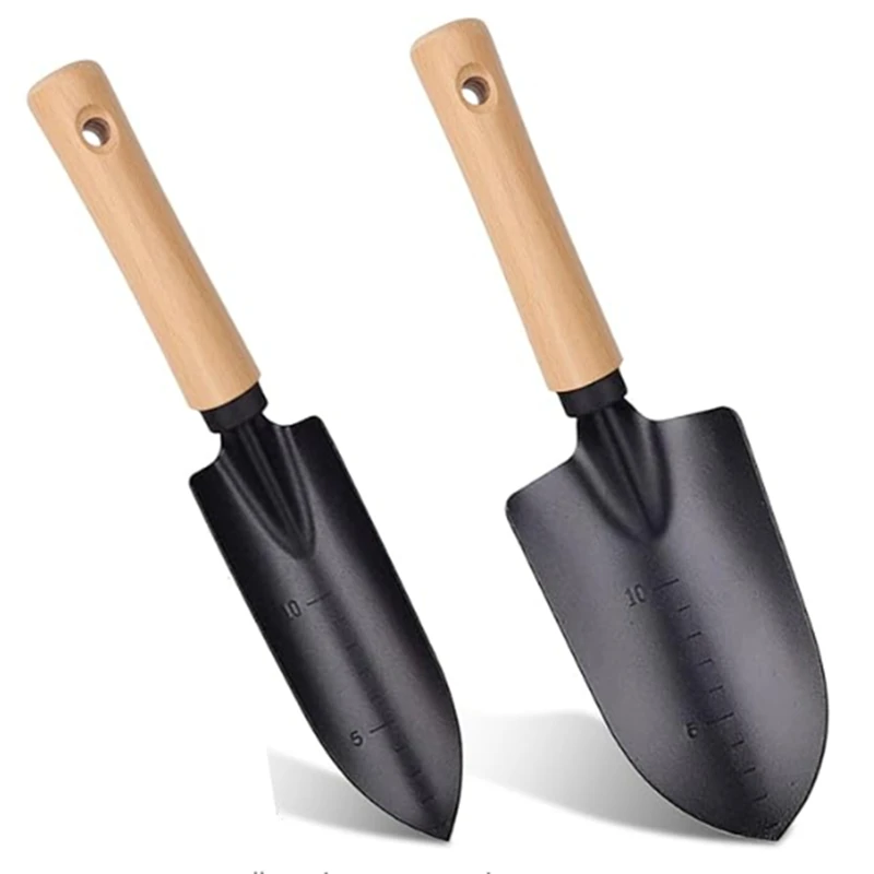 2Pcs Multifunctional Garden Trowel Set For Gardening & Camping Heavy Duty Shovel With Wooden Handle Hand Trowel