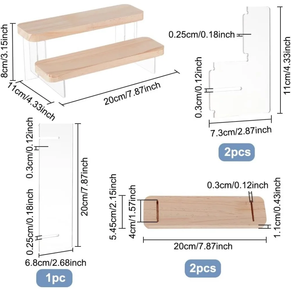 2-Tier Figure Display Stand Wooden Tiered Organizer Holder Acrylic Minifigures Display Risers for Models Building Blocks Display