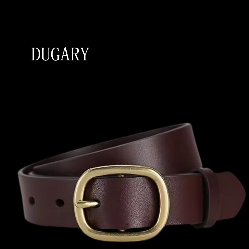 DUGARY Women vintage Leather Belt Metal simplicity Business Fashion Classic brand first layer Cowskin Waist Strap Jeans Men Belt