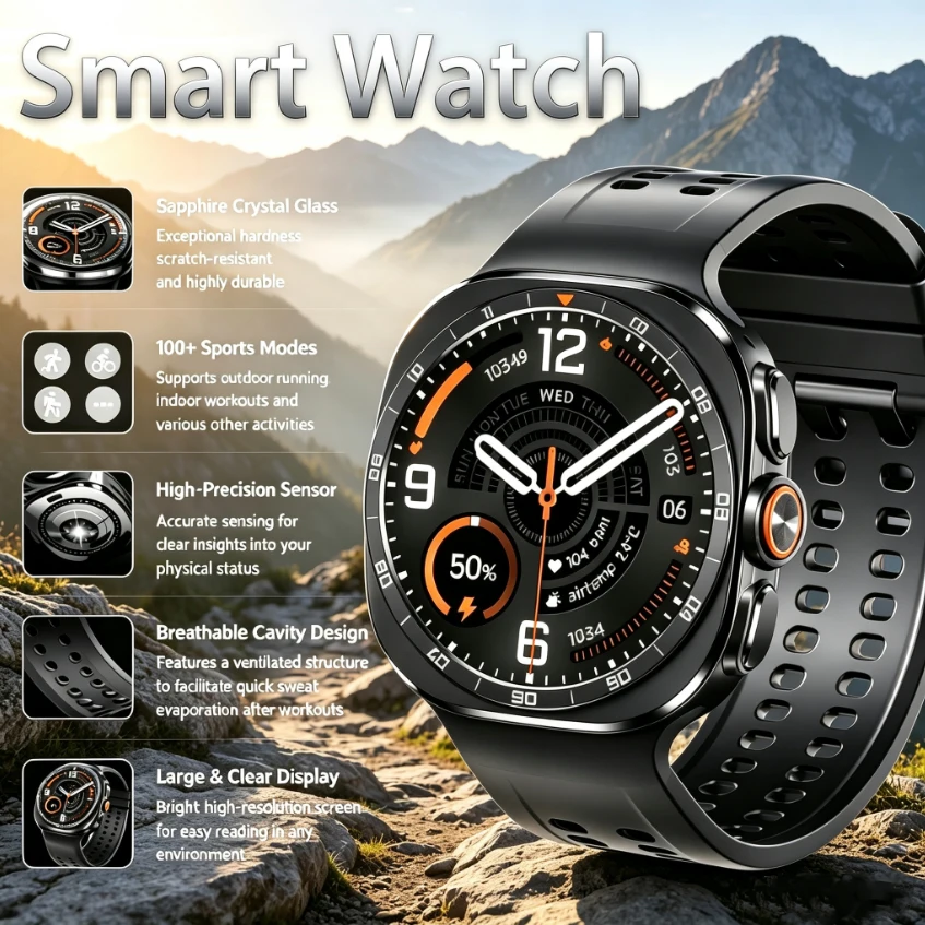 2026Smart Watch Ultra 2 HD Screen High-Precision Sensors Round-in-Square Design – Compatible with Android & IOS IP68 Waterproof