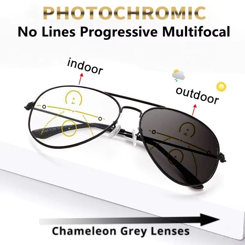 Pliot Photochrome Progressive Lesebrille Männer Chameleon Gläser Männlich Ändern Farbe Sonnenbrille Fahrer Dioptrien Brillen – Detail 5