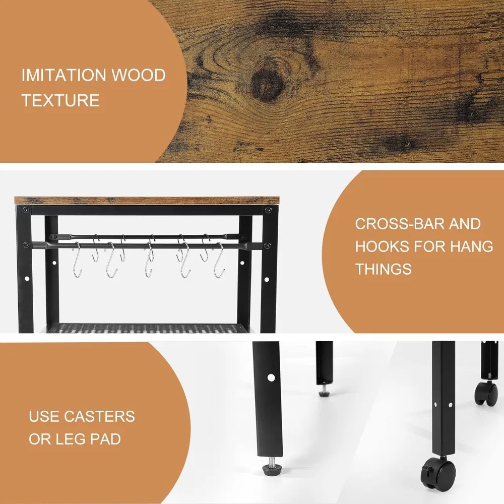 Adjustable Height Rustic End Table with 2-Tier Shelf, 19.7x19.7x24 Inches, 143 lb Capacity for Mini Fridge or Printer Stand