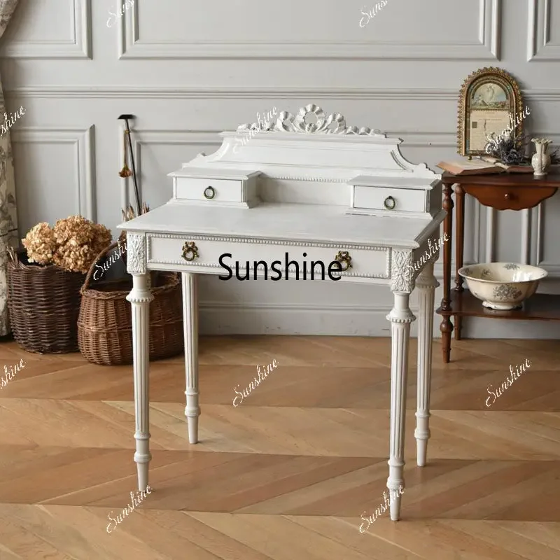 French retro solid wood dresser desk integrated bedroom small engraved multi-function