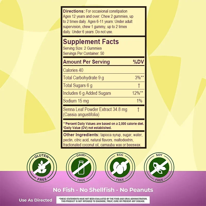 Laxative Gummies - Supports Intestinal Health, Boosts Metabolism, Relieves Constipation, Bowel Cleansing and Detoxification