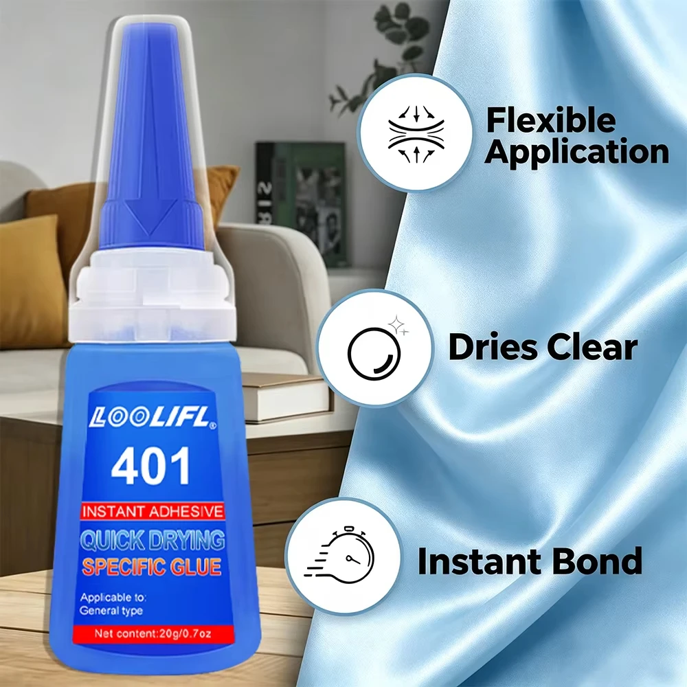 Loolifl401 Instant Adhesive, Fast-Drying Cyanoacrylate Adhesive, High-Strength Transparent Universal Strong Glue, Suitable for Plastic, Wood, Metal, Rubber, Ceramics, Jewelry, Toys, DIY Crafts and Repairs, Multi-Purpose Quick-Curing Special Glue, 20g Pack