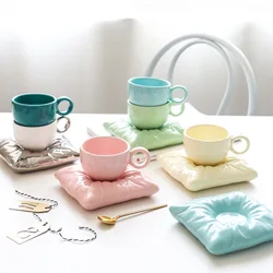 Modern Ceramic Mug Creative Pillow Cushion Afternoon Camellia Tea Cup Dish Set Milk Coffee Cup Family Decoration Birthday Gift