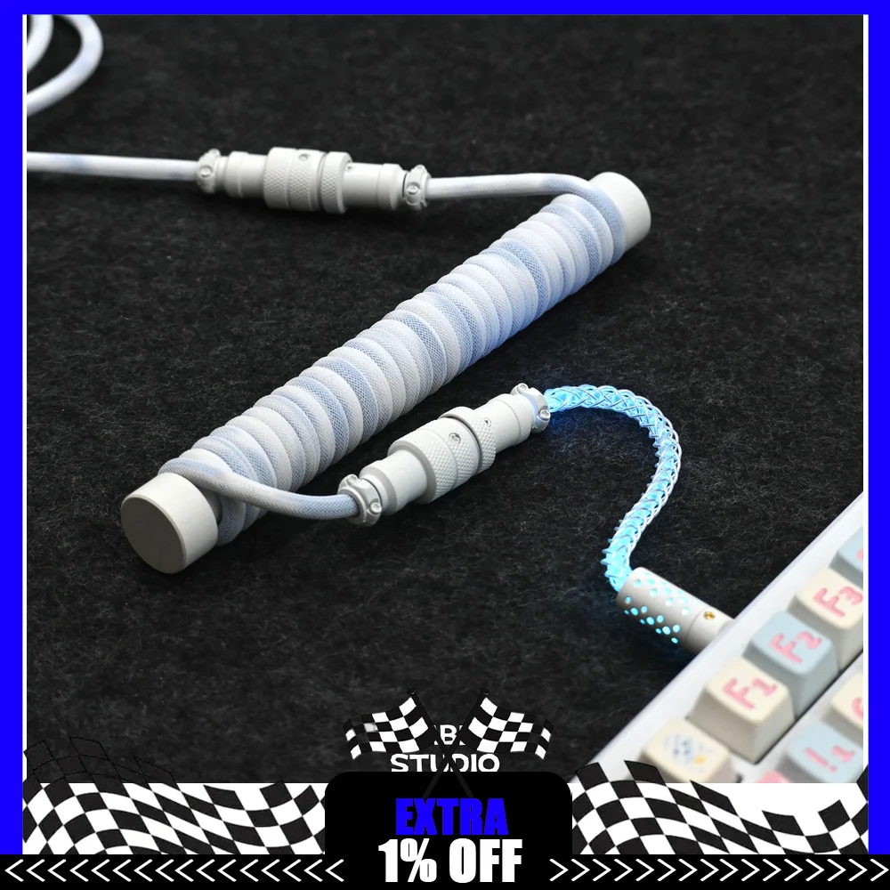 Tumbler Studio RGB Three-Section Custom Mechanical Keyboard Aviator Cable Lighting Coiled Gaming Cord Magnetic Switch Accessory