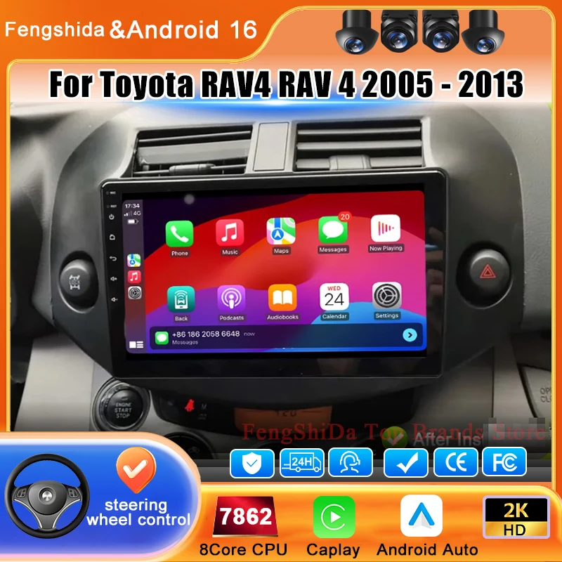 

Android 15 Carplay 4G Head Unit For Toyota RAV4 RAV 4 2005 - 2013 Car Radio Multimedia Player GPS Navigation Stereo No 2din DVD