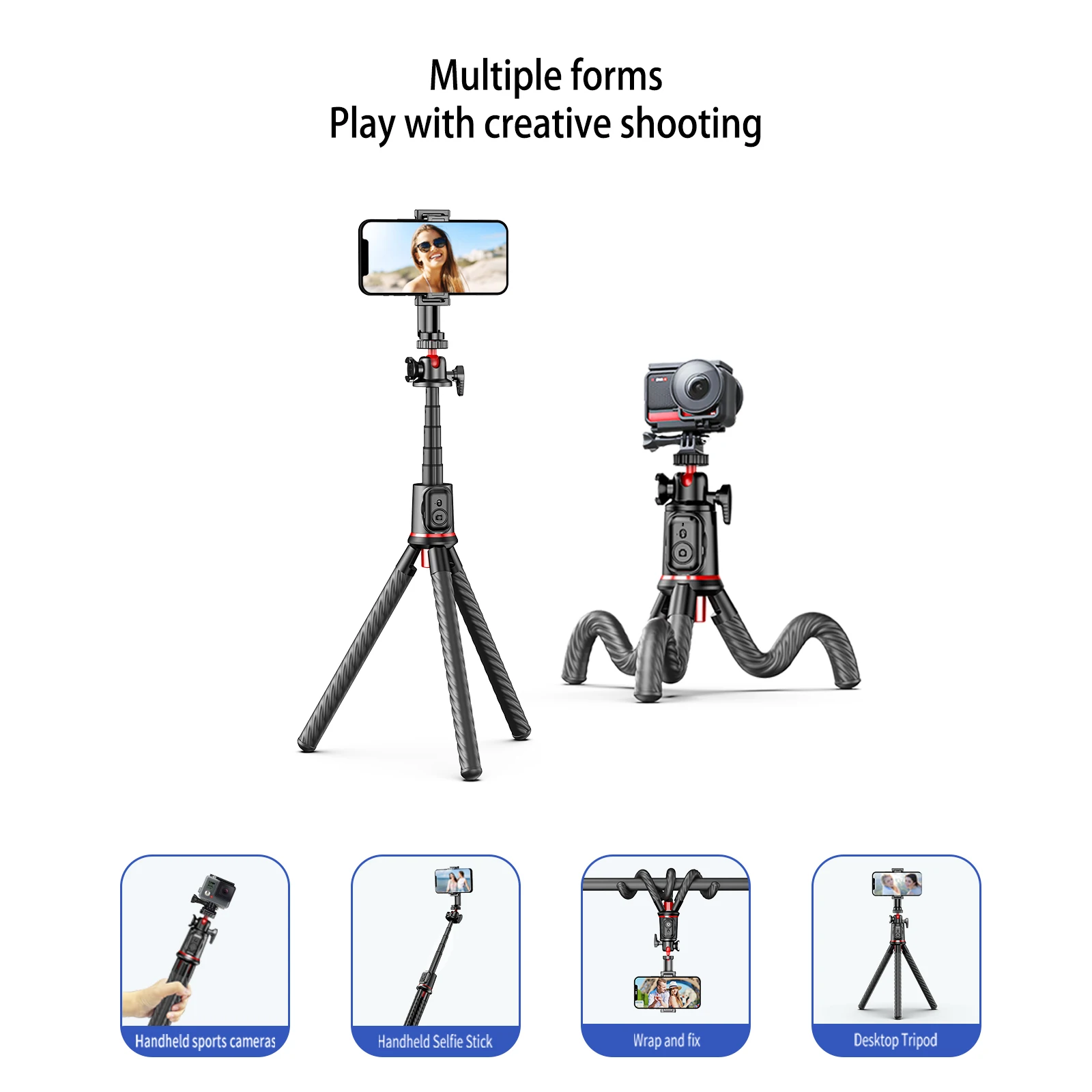 

Octopus Tripod Flexible For Phone SLR DSLR Camera With 1/4'' Screw Ballhead Cold Shoe Smartphone Holder Selfie Stick Adjustable