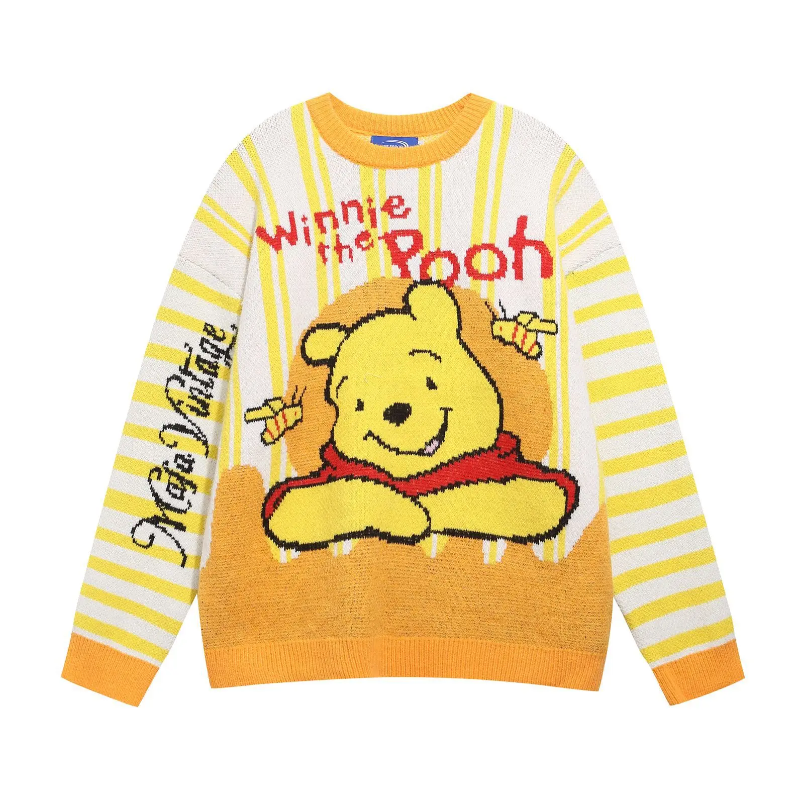 الأمريكية الرجعية القط متعة الكرتون الجاكار كتلة اللون متماسكة سترة للنساء الخريف الشتاء عارضة تنوعا زوجين سترة #2