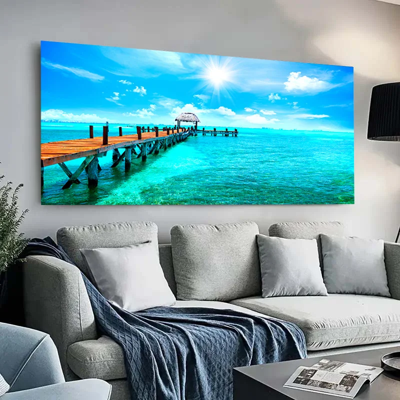 1 قطعة فرملس الحديثة الكاريبي الجنة قماش الفن-59.99 سنتيمتر x 119.99 سنتيمتر خشبية الرصيف الشاطئ المشهد ملصق لغرفة المعيشة وغرفة النوم