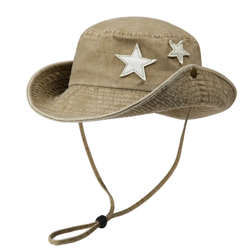 Washed Denim Five-Point Star Fisherman Hat for Women, Summer Sun Protection Sun Hat