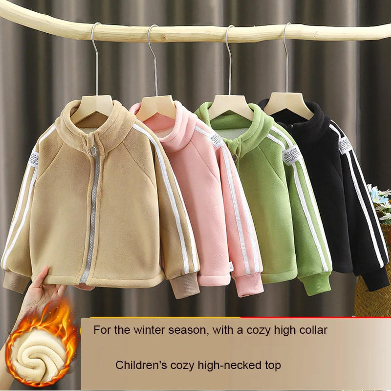 

Children's Fleece Jacket Unisex Kids' Clothes Windproof Warm and Thick Kids Turtleneck Tops With Zipper